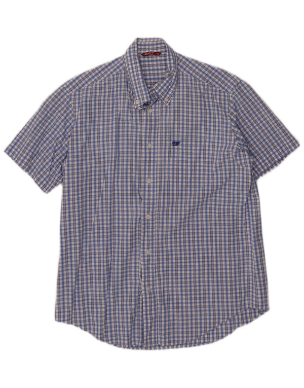 Carrera Mens Short Sleeve Shirt Large Blue Check Cotton
