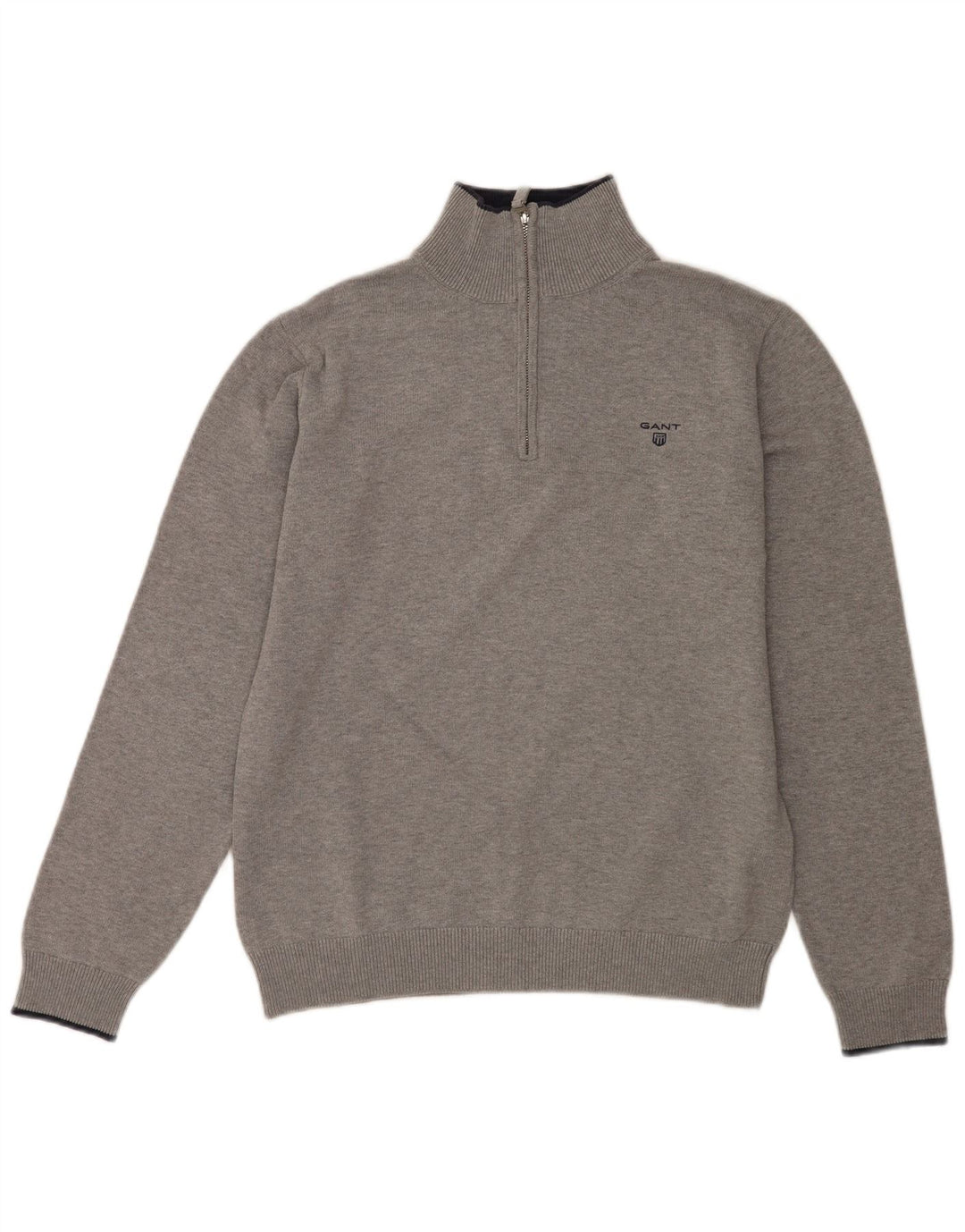 Gant Mens Zip Neck Jumper Sweater Large Grey Cotton