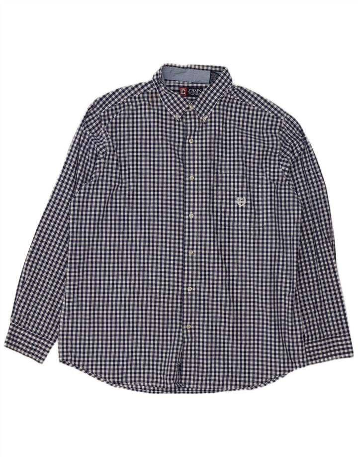 Chaps Mens Easy Care Shirt XL Navy Blue Gingham Cotton