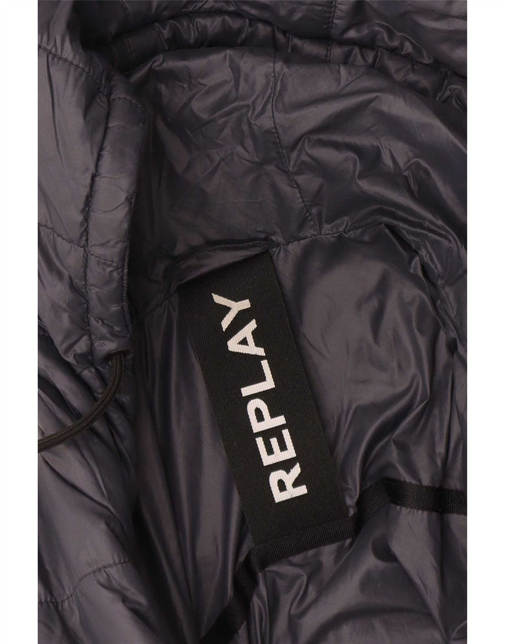 Replay Womens Hooded Padded Jacket UK 14 Large Navy Blue