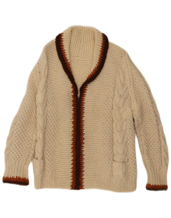 Vintage Womens Cardigan Sweater UK 14 Medium Off White Colourblock