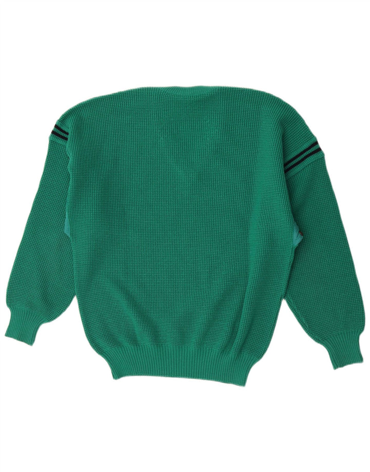 North Pole Mens V-Neck Jumper Sweater Large Green Striped Wool