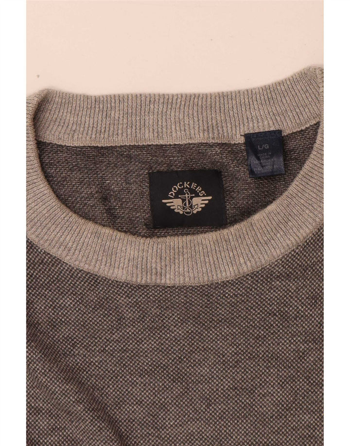 Dockers Mens Crew Neck Jumper Sweater Large Grey Flecked
