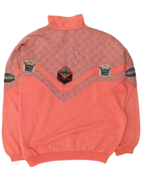 Chewan Mens Graphic Zip Neck Sudadera Jumper 2XL Rosa Colorblock Algodón