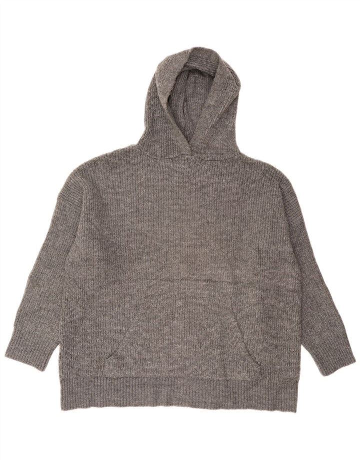 Zara Womens Hooded Oversized Jumper Sweater UK 14 Medium Grey Acrylic