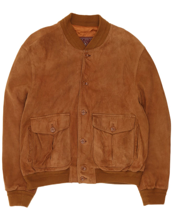 Vintage hombres ante bomber chaqueta IT 54 2XL cuero marrón