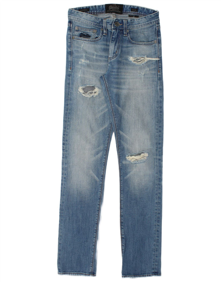 SUPERDRY Mens Distressed Slim Jeans W28 L32 Blue Cotton