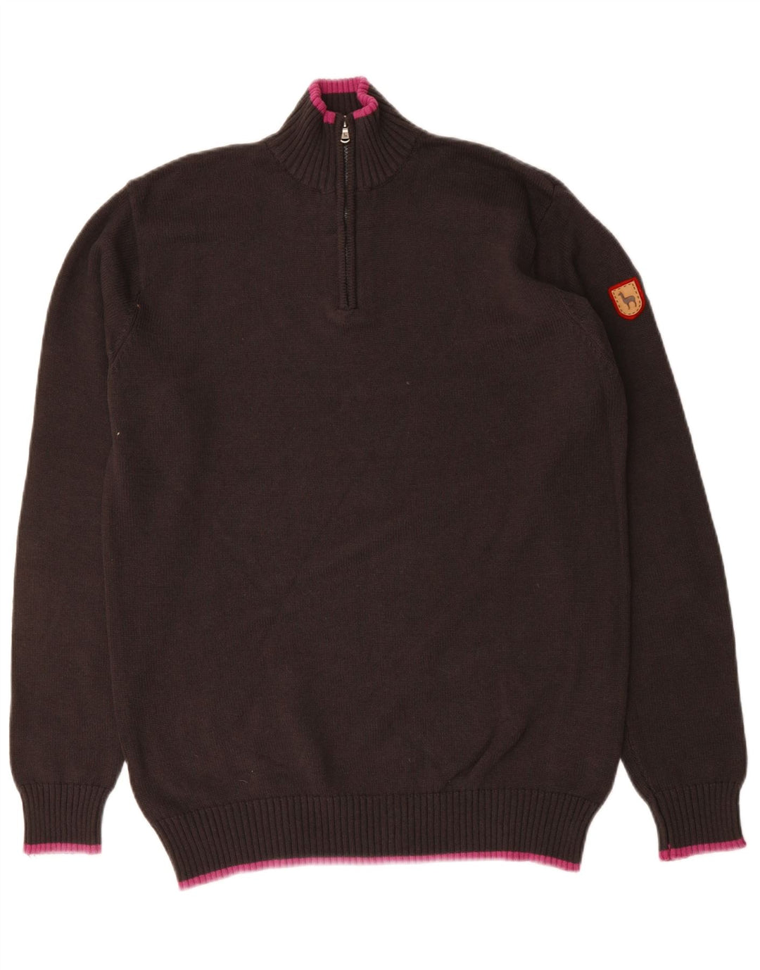 MACHU PICCHU Mens Zip Neck Jumper Sweater Medium Brown Cotton