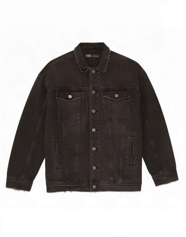 Zara Mujer Chaqueta Vaquera Extragrande UK 10 Small Gris Algodón