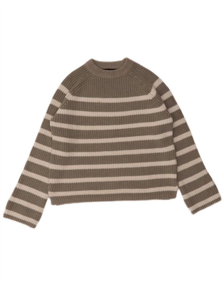 Marks & Spencer Womens Crew Neck Jumper Sweater UK 10 Small Grey Striped