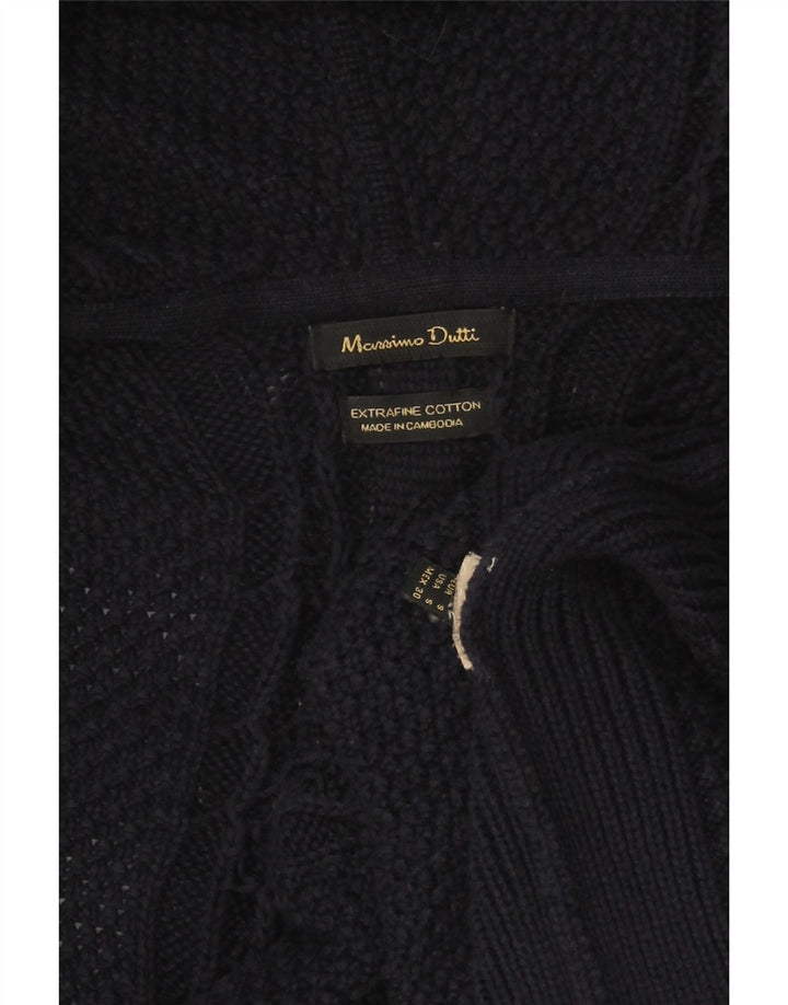 MASSIMO DUTTI Maglione cardigan lungo da donna UK 10 piccolo blu navy