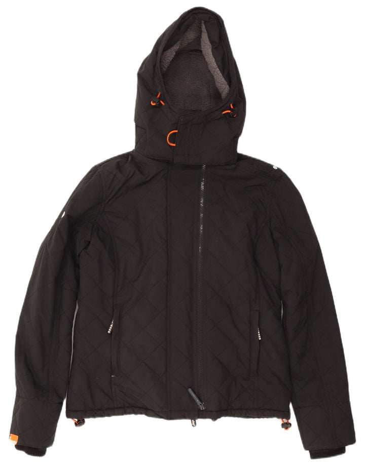 SUPERDRY Womens Windcheater Hooded Windbreaker Jacket UK 14 Medium Black