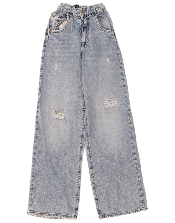 Jeans Zara per ragazze, a vita alta, a gamba larga, effetto vissuto, 13-14 anni, W22 L30 blu
