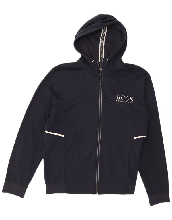Hugo Boss Mens Graphic Zip Hoodie Sweater XL Navy Blue Cotton
