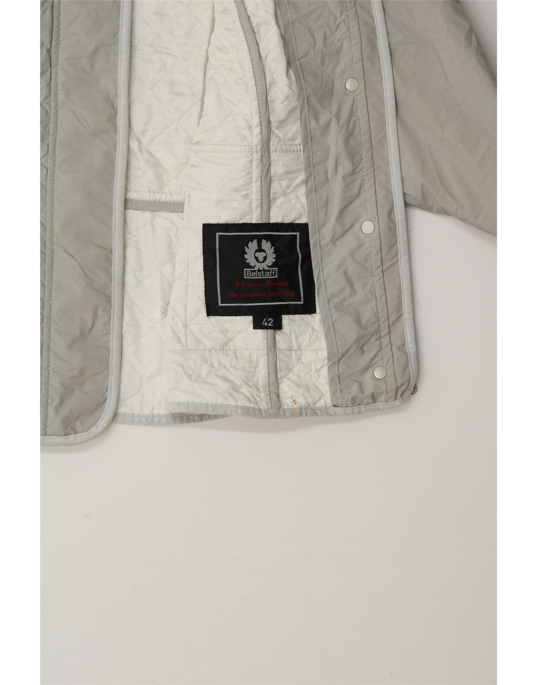 BELSTAFF Womens Quilted Jacket IT 42 Medium Grey Nylon Vintage Belstaff and Second-Hand Belstaff from Messina Hembry 