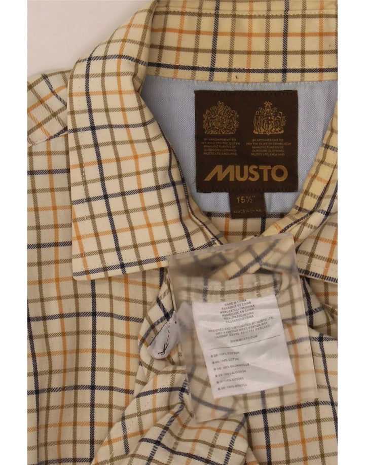 Musto Mens Regular Fit Shirt Size 15 1/2 Medium Yellow Plaid Cotton