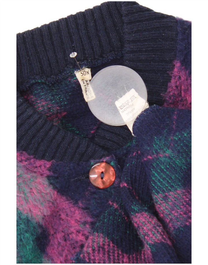Vintage Womens Cardigan Sweater EU 50 3XL Multicoloured Argyle/Diamond Wool