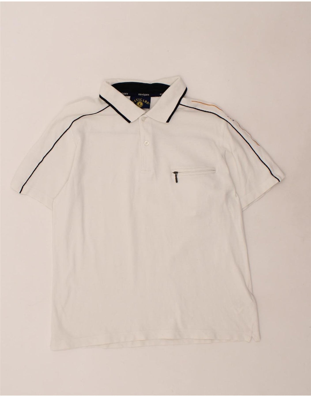 NAVIGARE Mens Graphic Polo Shirt Medium White Cotton Vintage Navigare and Second-Hand Navigare from Messina Hembry 