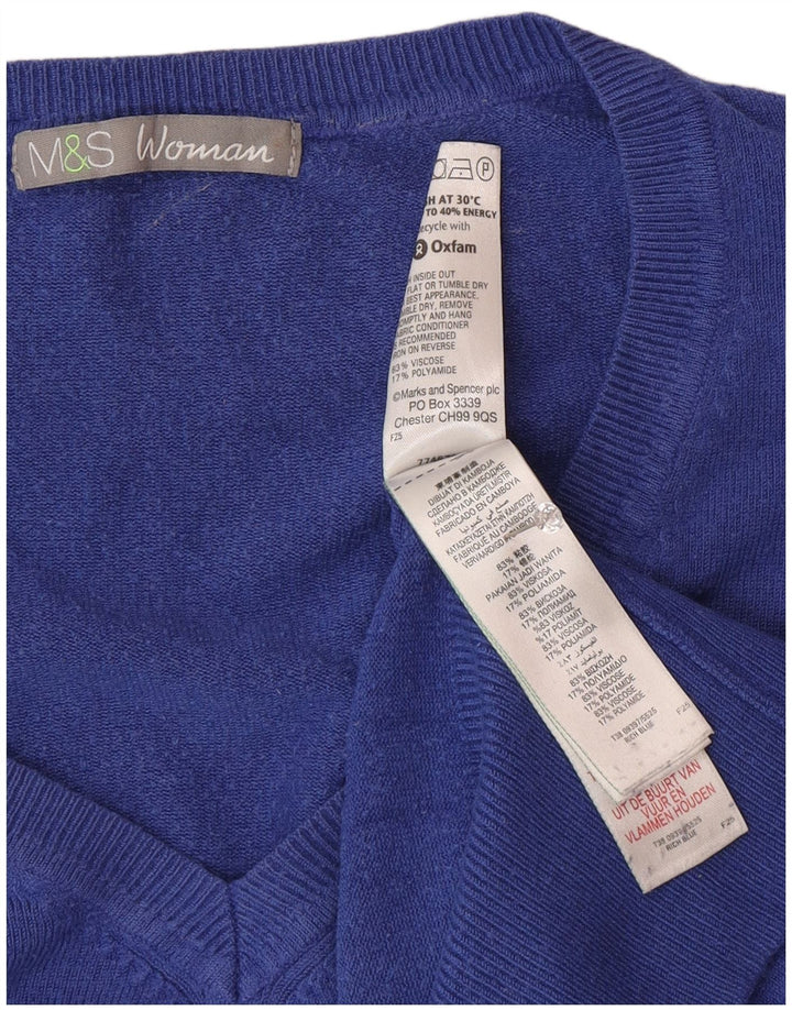 Maglione da donna con scollo a V Marks & Spencer UK 16 Large Blu in poliammide