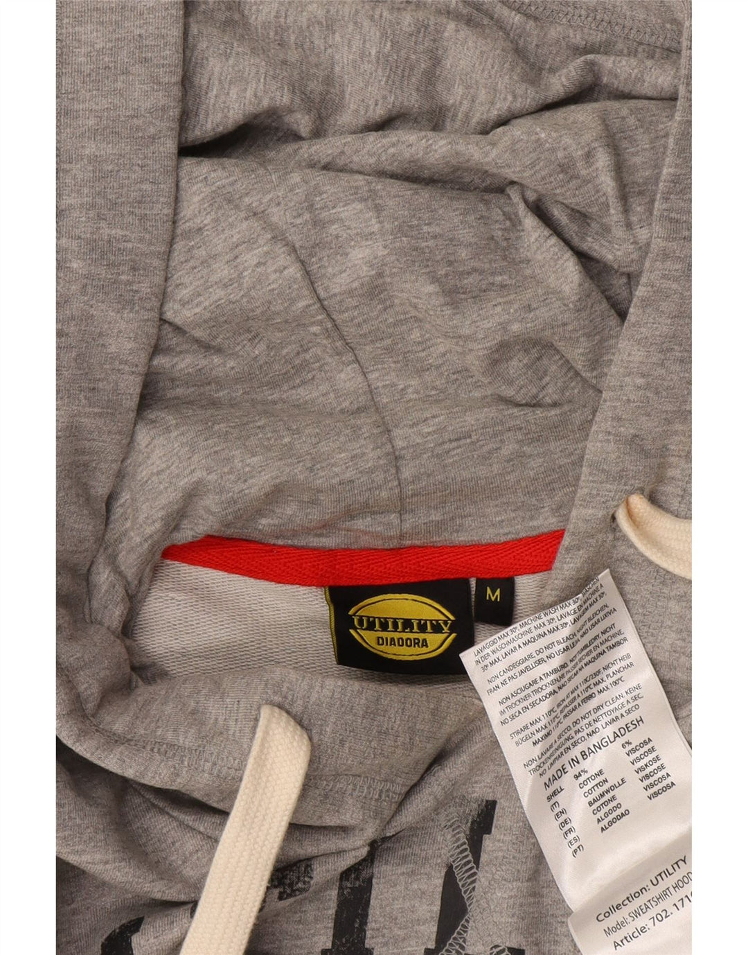 Diadora Mens Graphic Hoodie Jumper Medium Grey Cotton