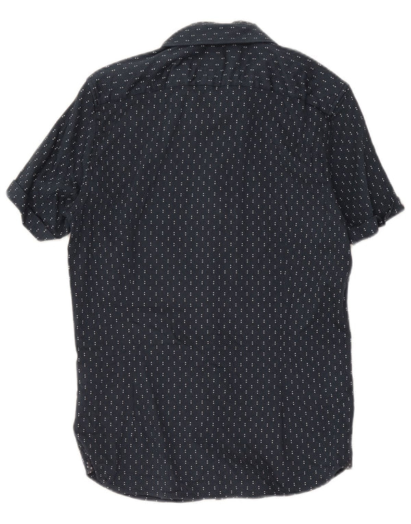Ted Baker Camisa de manga corta para hombre Talla 3 Mediana Azul marino Algodón geométrico