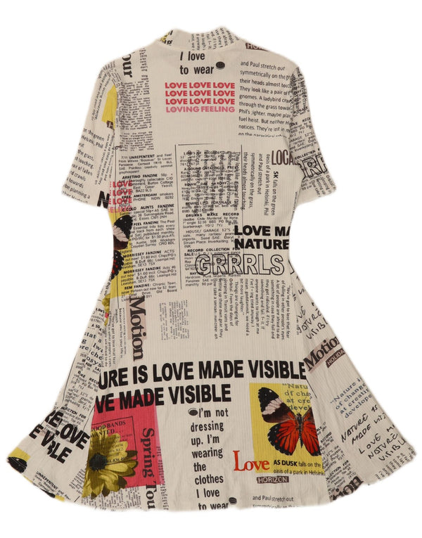 Desigual Womens Newspaper Graphic Rochie A-Line UK 12 Medium White Viscose