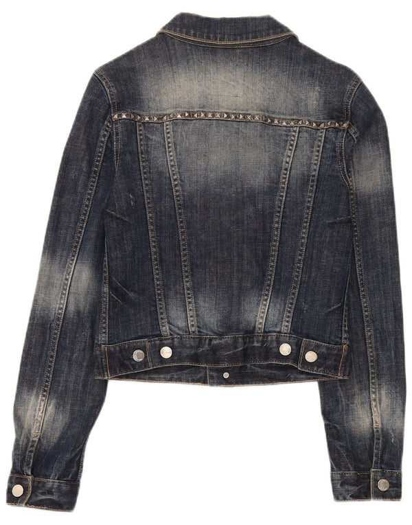 Karen Millen Damen Crop Denim Jacke UK 8 Small Marineblau Baumwolle