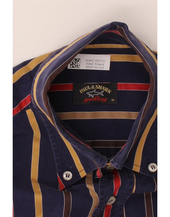 PAUL & SHARK Mens Shirt Size 39 Medium Navy Blue Striped Vintage Paul & Shark and Second-Hand Paul & Shark from Messina Hembry 