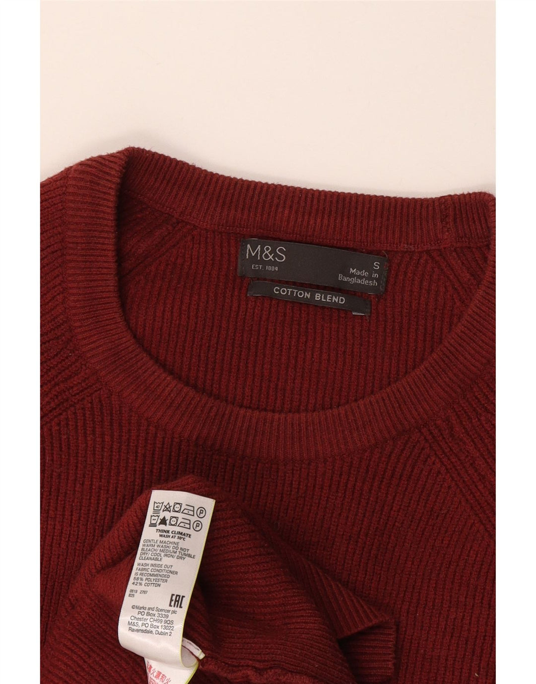 Marks & Spencer Pull à col rond pour homme Petit Polyester Bordeaux