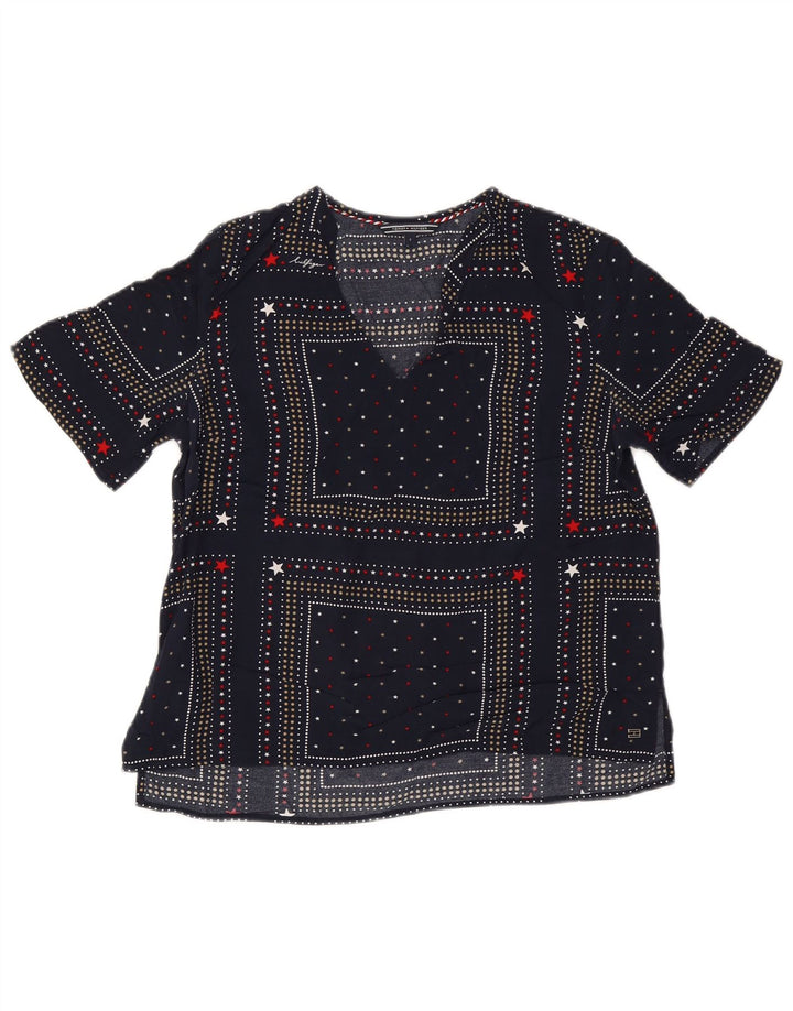 Tommy Hilfiger Womens Blouse Top US 6 Medium Navy Blue Spotted