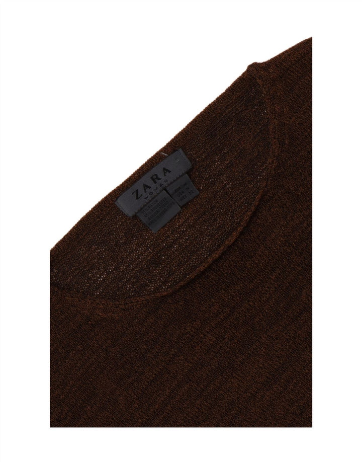 Zara Womens Knit Top Long Sleeve UK 12 Medium Brown Flecked Rayon