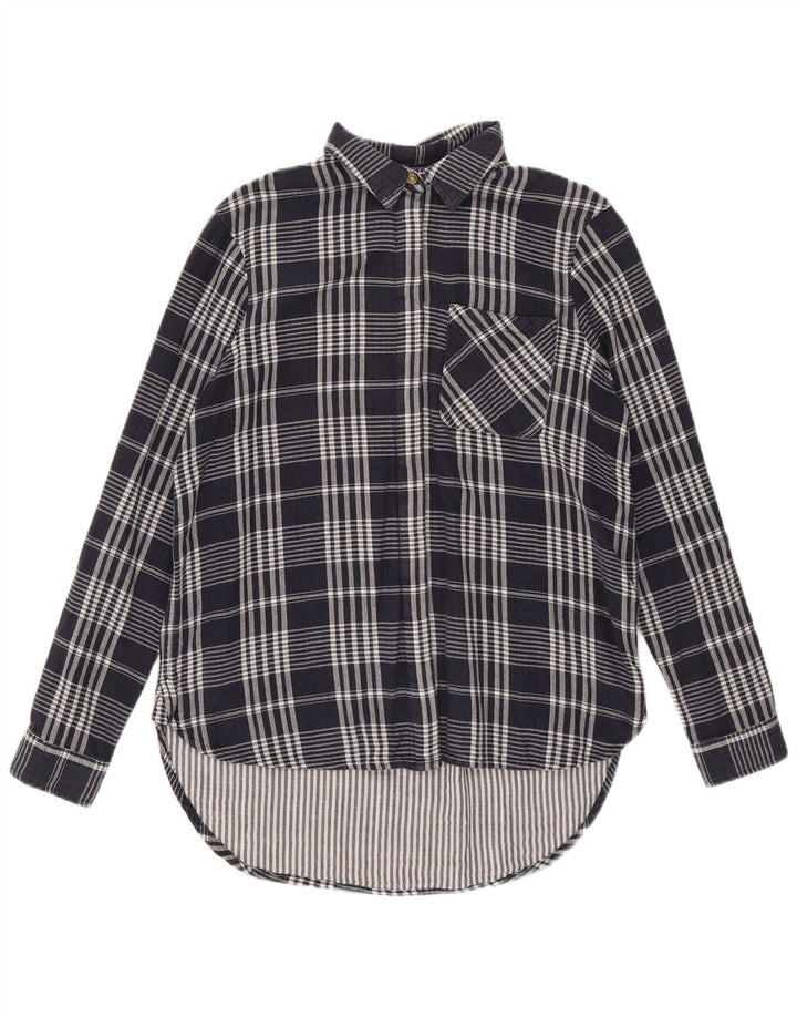Marks & Spencer Womens Oversized Shirt UK 8 Small Navy Blue Check Cotton