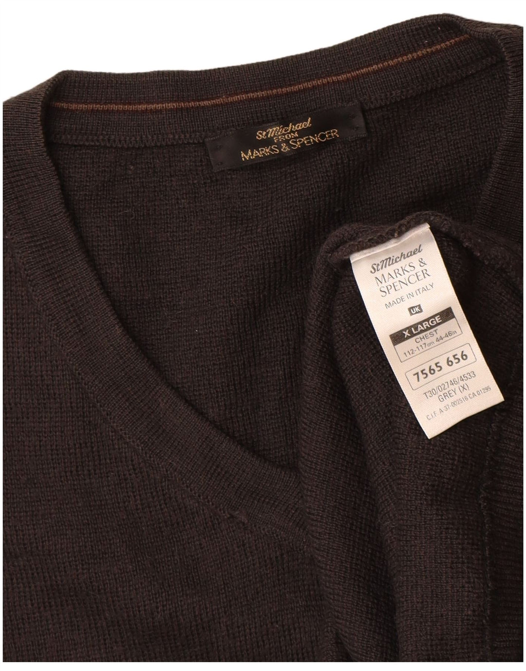 St Michael Herre V-hals sweater XL Grå Stribet akryl