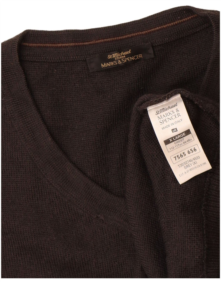St Michael Herre V-hals sweater XL Grå Stribet akryl