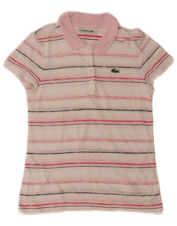 Polo Lacoste Menina 11-12 Anos Listrado Branco Algodão
