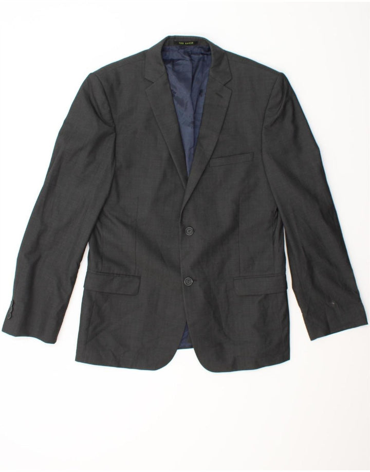 TED BAKER Mens 2 Button Blazer Jacket UK 36 Small Grey Wool Vintage Ted Baker and Second-Hand Ted Baker from Messina Hembry 