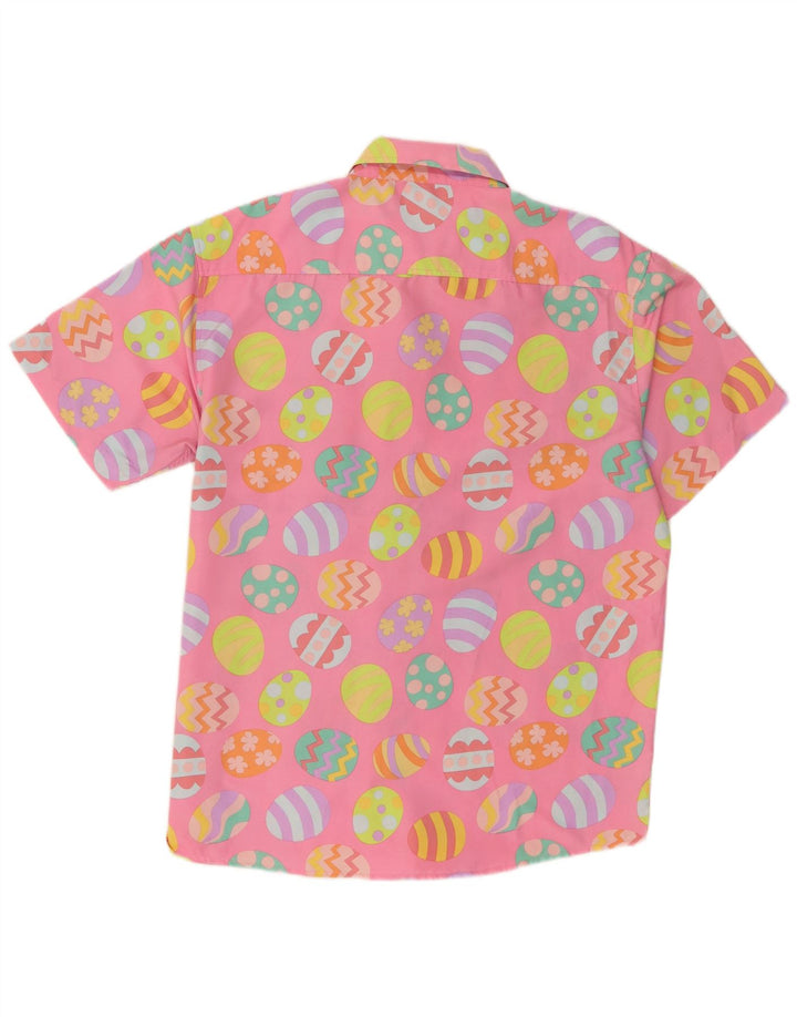 Vintage Herren Ostern Abstraktes Muster Kurzärmeliges Hemd Groß Rosa