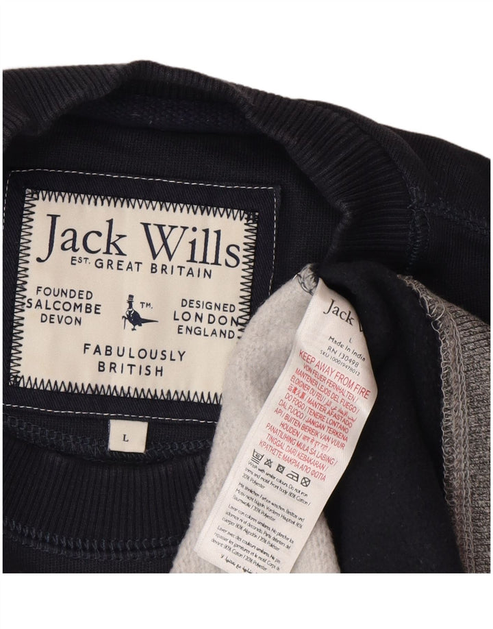 Jack Wills Mens Salcombe Sweatshirt Jumper Large Navy Blue Colourblock