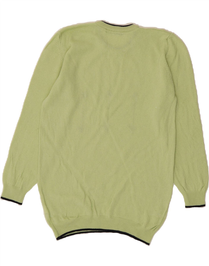 LYLE & SCOTT Womens Crew Neck Jumper Sweater UK 12 Medium Green Geometric Vintage Lyle & Scott and Second-Hand Lyle & Scott from Messina Hembry 