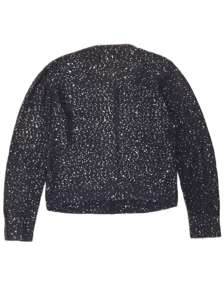 JIGSAW Womens Crop Cardigan Sweater UK 12 Medium Navy Blue Polyester