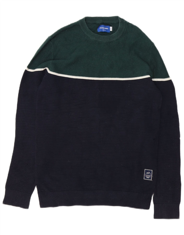 Jack & Jones Mens Crew Neck Jumper Sweater Small Navy Blue Colourblock
