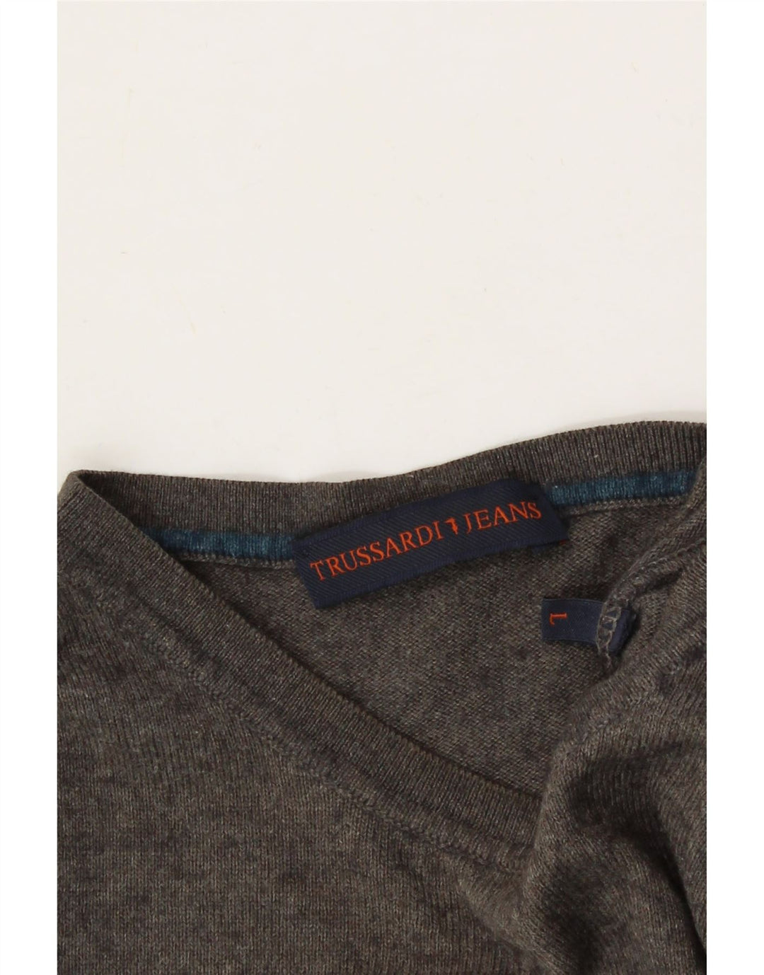 TRUSSARDI Mens Graphic Crew Neck Jumper Sweater Large Grey Vintage Trussardi and Second-Hand Trussardi from Messina Hembry 