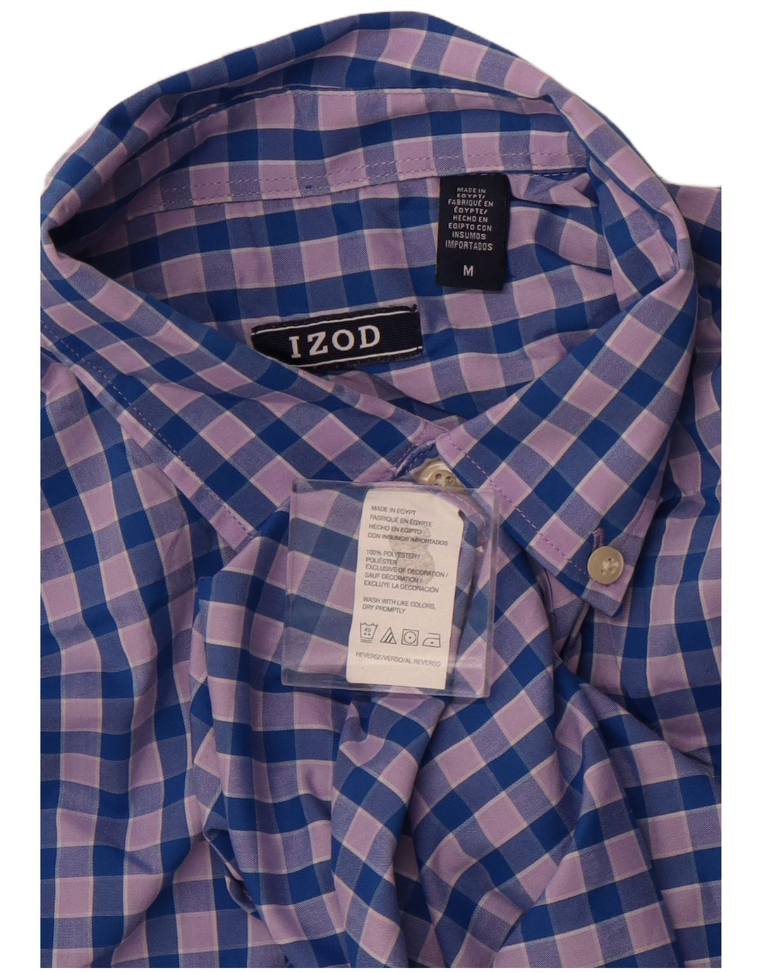 IZOD Mens Shirt Medium Blue Check Polyester