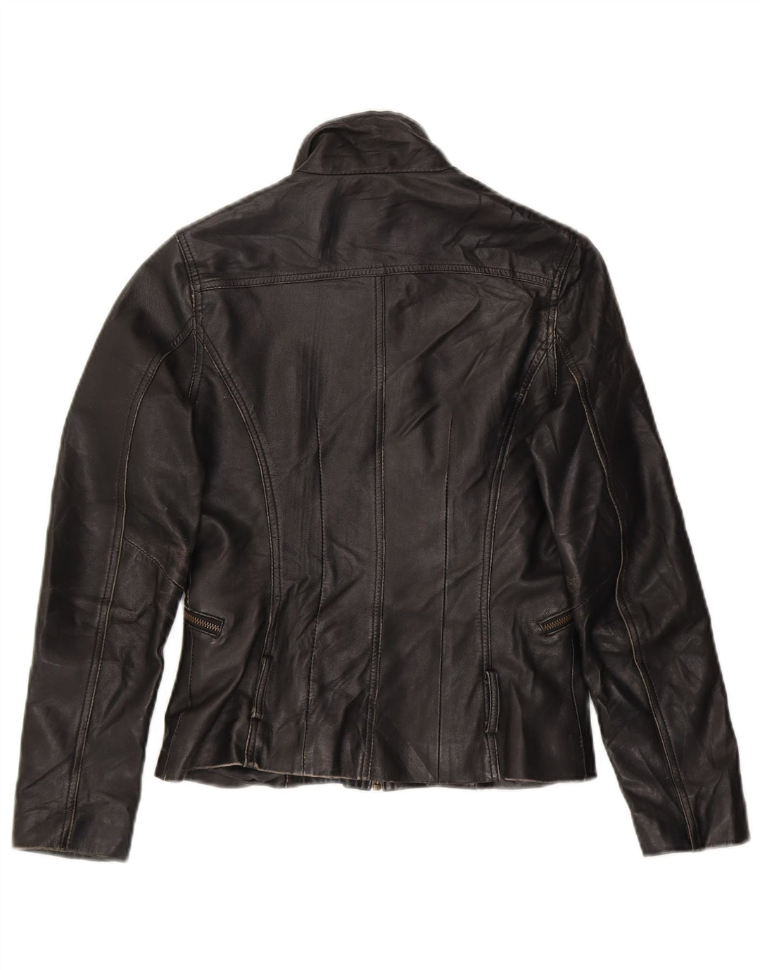VINTAGE Womens Leather Jacket UK 12 Medium Black Leather