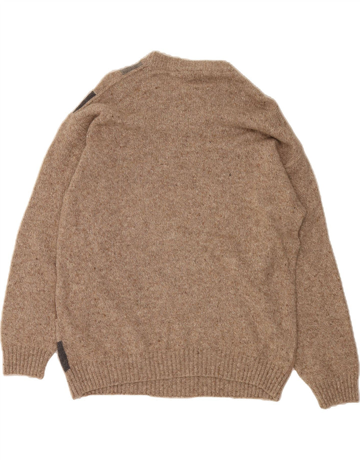 VINTAGE Mens Crew Neck Jumper Sweater Large Beige Colourblock Wool Vintage Vintage and Second-Hand Vintage from Messina Hembry 