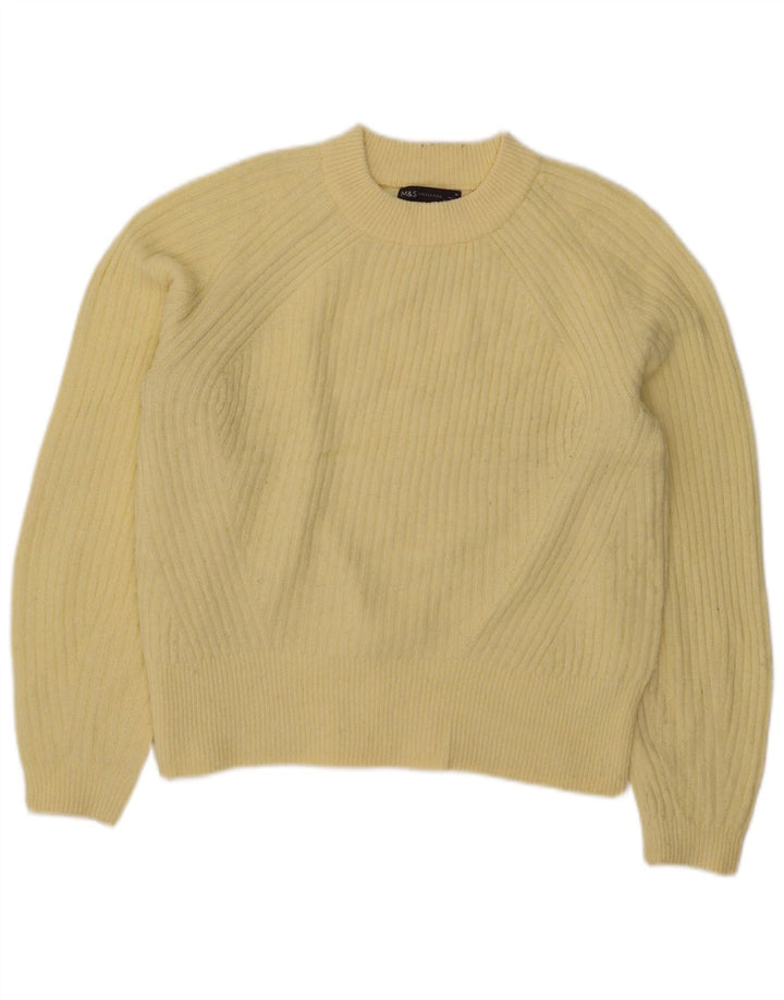 Marks & Spencer Womens Crew Neck Jumper Sweater UK 14 Medium Yellow Acrylic