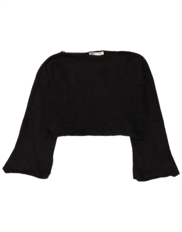 Top corto da donna Zara a maniche lunghe UK 14 medio nero