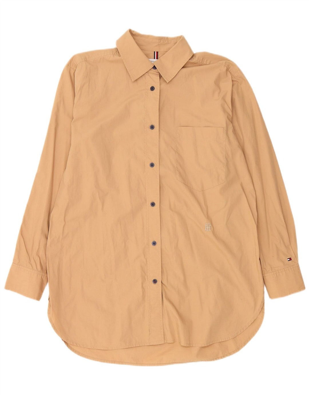 TOMMY HILFIGER Womens Shirt UK 8 Small Beige Cotton