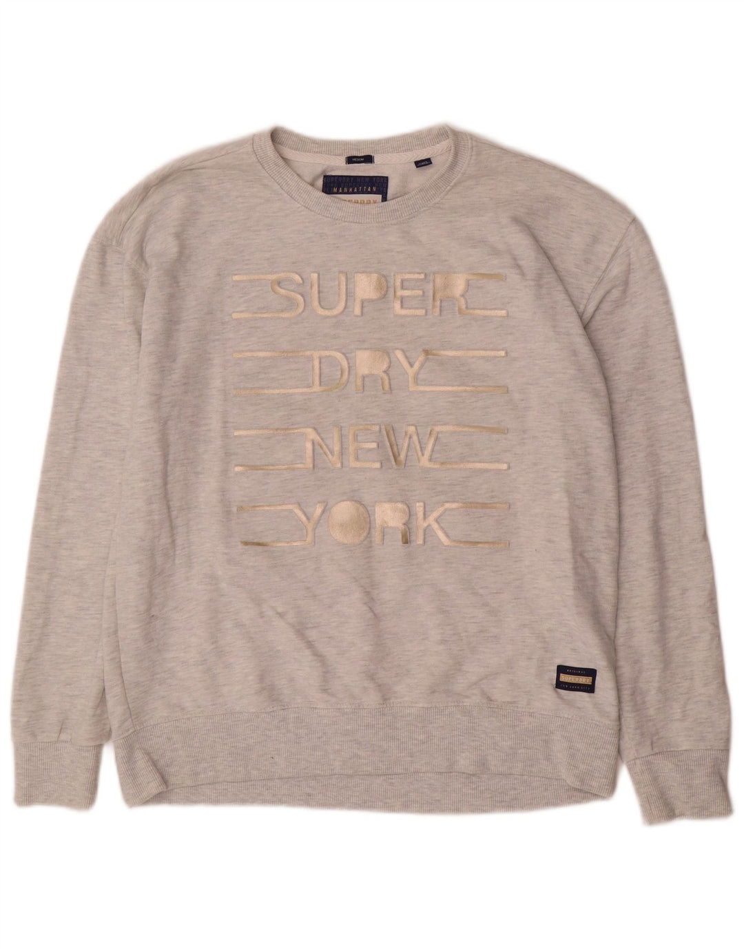 Superdry Womens Graphic Sweatshirt Jumper UK 14 Medium Grey Flecked Cotton