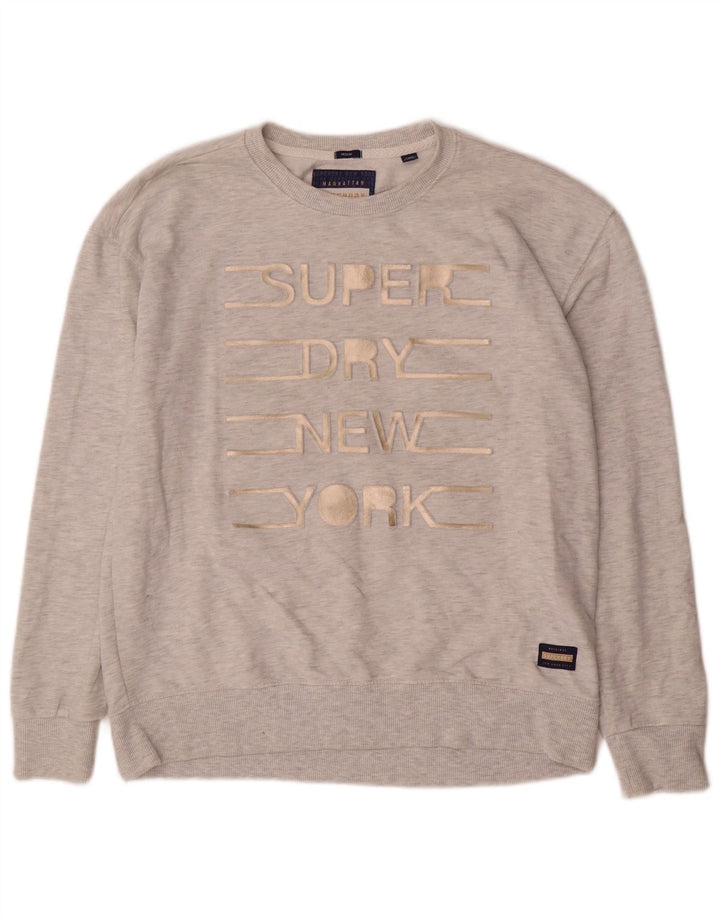 Superdry Womens Graphic Sweatshirt Jumper UK 14 Medium Grey Flecked Cotton